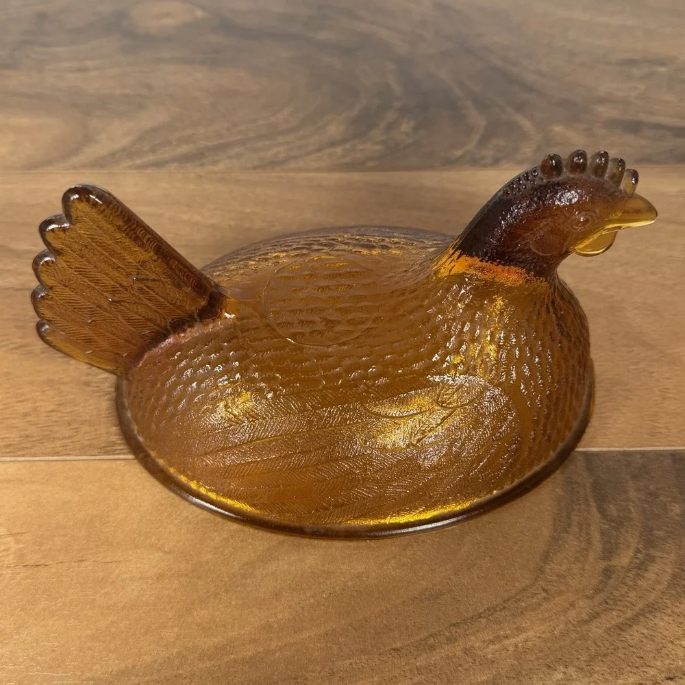 Vintage Indiana Glass Golden Amber Glass Hen on Nest LID TOP ONLY 7